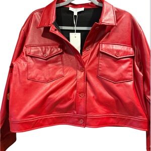 Adyson Parker Red Faux Leather Jacket NWT